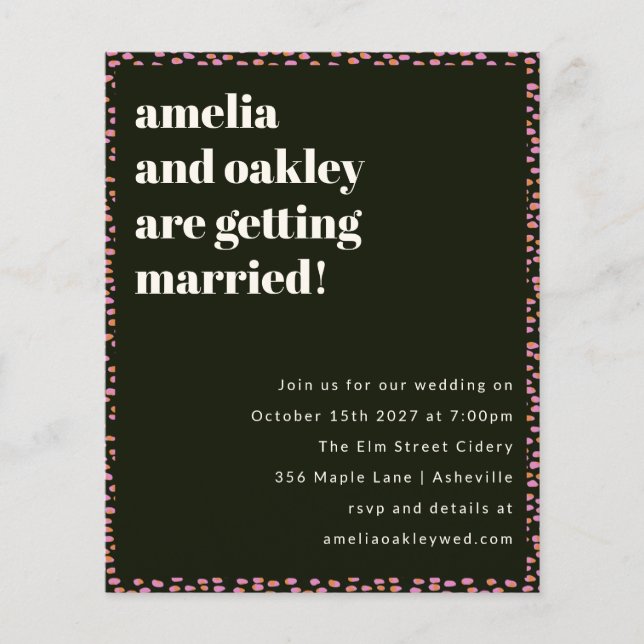 Budget Modern Pink Black Dot Wedding Invitation (Front)