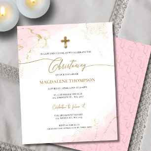 Budget Modern Pink Gold Cross Girl Christening