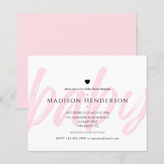Budget Modern Pink Minimal Typography Baby Shower (Front/Back)
