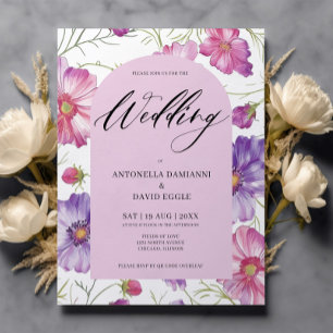 Budget Modern Pink Purple Floral QR Code Wedding