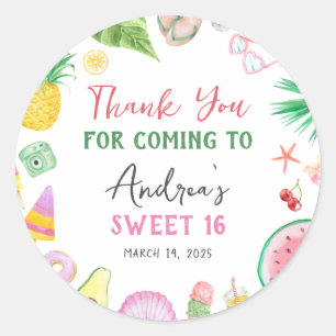 Budget Modern Pool Party Summer Sweet 16 Birthday Classic Round Sticker