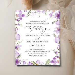 Budget Modern Purple Floral Wedding Invitation