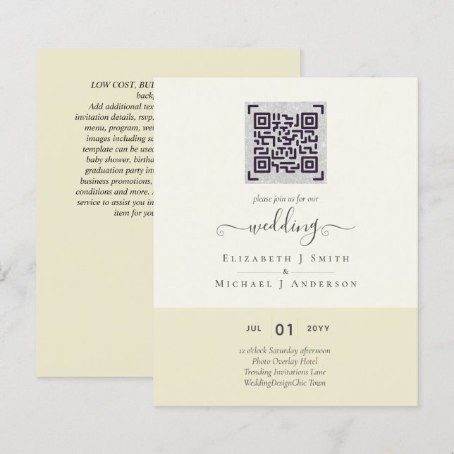 BUDGET Modern QR Scanning Code Wedding Invites (Front/Back)