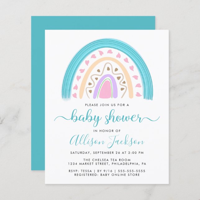 Budget Modern Rainbow Baby Shower Invitation (Front/Back)