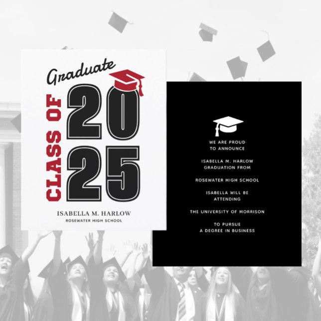 Budget Modern Red Black Graduation Announcement (Creator Uploaded)