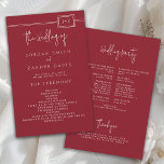 Budget Modern Red Monogram Wedding Program Flyer<br><div class="desc">A sleek and affordable wedding program on a matte finish flyer paper with the bride and groom's monogram initials and a modern text layout. The bold cranberry red and ecru beige colour scheme is a lovely colour choice and works beautifully for weddings in any season of the year. Personalise the...</div>