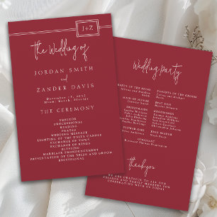 Budget Modern Red Monogram Wedding Program Flyer
