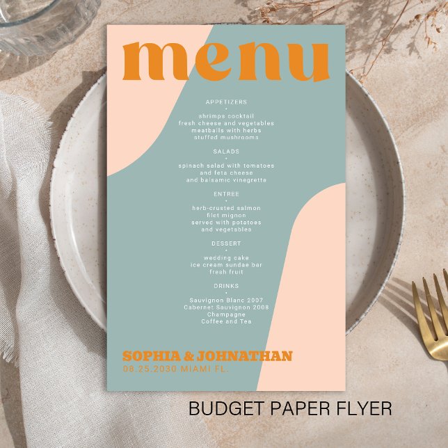 Budget modern retro groovy wedding menu template (Creator Uploaded)