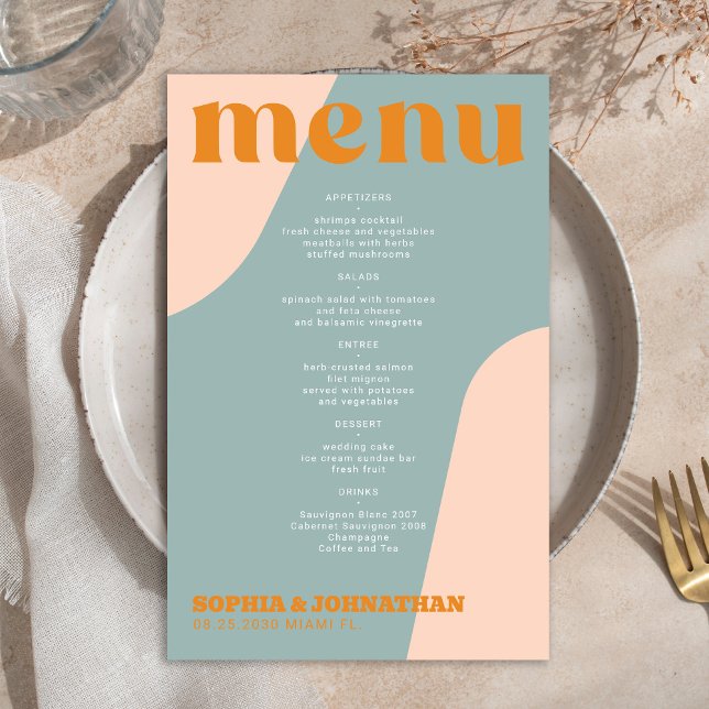 Budget modern retro groovy wedding menu template (Creator Uploaded)
