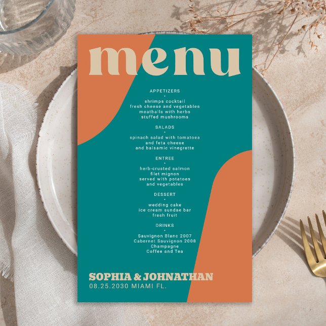 Budget modern retro groovy wedding menu template (Creator Uploaded)