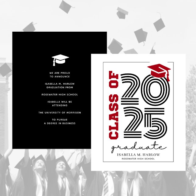 Budget Modern Retro Red Black Grad Annoucement (Creator Uploaded)
