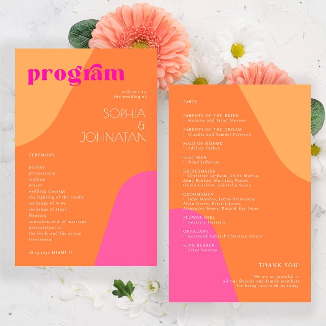 Budget modern retro wedding program template (Creator Uploaded)