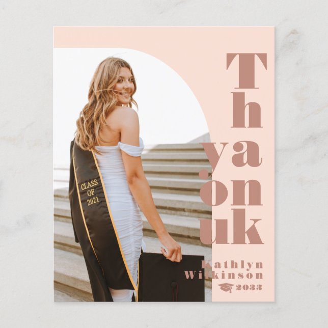 BUDGET Modern Rose Pink Arch Photo Grad Thank You Flyer (Front)