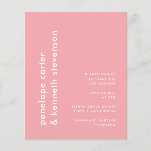 Budget Modern  Rose Pink Simple Wedding Invite (Front)