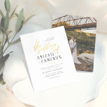 Budget Modern Rustic Gold Lettering Photo Wedding<br><div class="desc">A modern & rustic photo wedding invitation. At the top of the page, the invitation reads "kindly join us to celebrate" followed by "the wedding of" in faux gold foil calligraphy. The couple's names appear below, aligned to the left. There is a gold horizontal line divider separating the names from...</div>