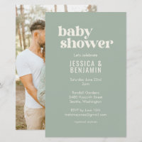 Budget Modern Sage Green Baby Shower Photo Invite