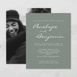 Budget Modern Sage Green Photo Wedding Invite