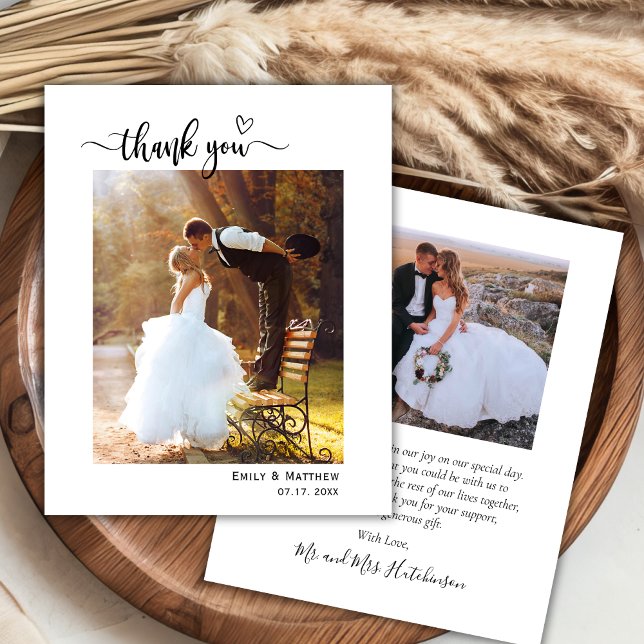 Budget Modern Script 2 Photo Wedding Thank You (Creator Uploaded)