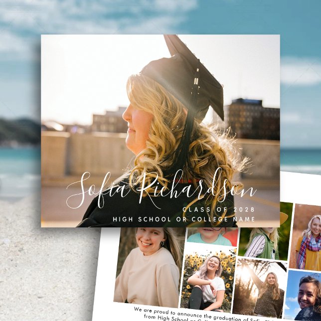 BUDGET Modern Script 8 Photo Simple Announcement (Creator Uploaded)