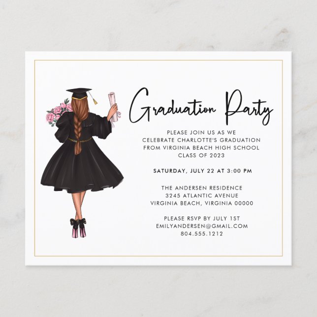 Budget Modern Script Graduation Party Invitation  Flyer (Front)