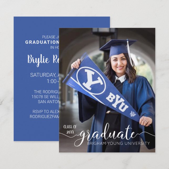 Budget Modern Script Graduation Photo Announcement (Front/Back)