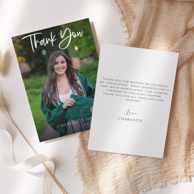 Budget Modern Script Graduation Photo Thank You Card (Creator Uploaded)