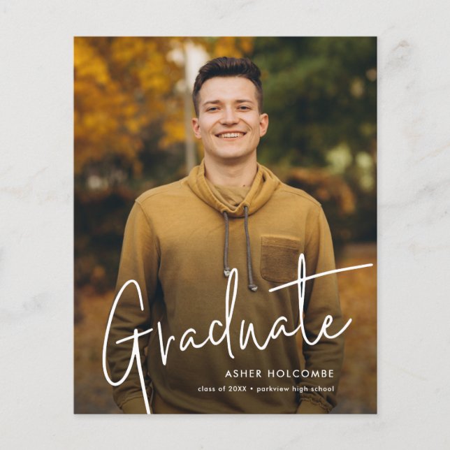 Budget Modern Script Photo Graduation Invitation (Front)