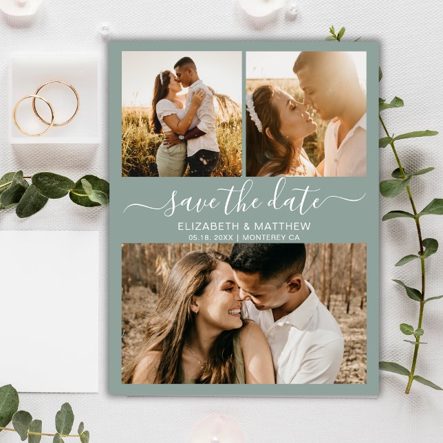 Budget Modern Script Photo Green Save The Date (Creator Uploaded)