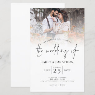 Budget Modern Script Photo Overlay Wedding Invite