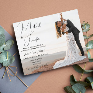 budget modern script photo wedding  invitation