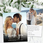 Budget Modern Script Photo Wedding Thank You Card<br><div class="desc">Budget Elegant Modern Hand Lettered Script Photo Wedding Thank You affordable low budget thin card. Modern Stylish wedding thank you template featuring a full vertical photo on the front with overlay text "Thank You" in a hand lettered typography script font in white on the picture. ***PLEASE NOTE! *** BUDGET PAPER/FLYER...</div>