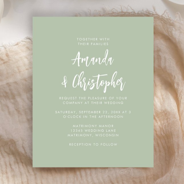 Budget Modern Script Sage Green Wedding Invitation (Creator Uploaded)