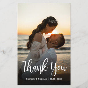 Budget Modern Script Wedding Photo Thank You