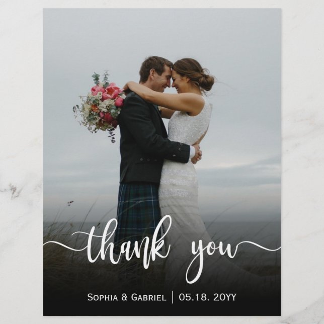 Budget Modern Script Wedding Photo Thank You Card (Front)