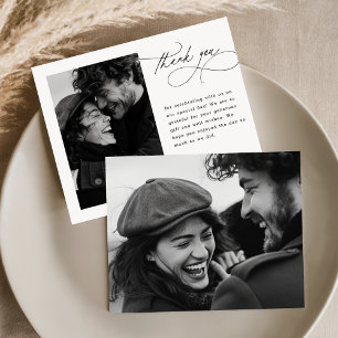 Budget Modern Script Wedding Photo Thank You Card