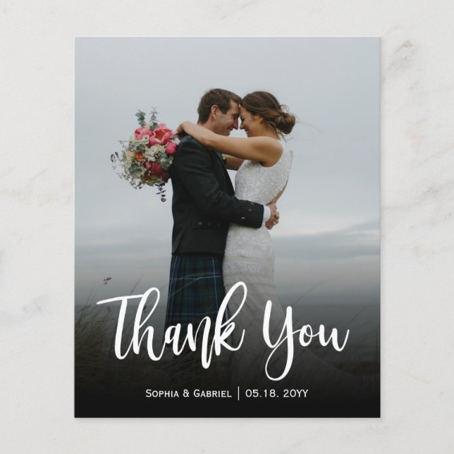 Budget Modern Script Wedding Photo Thank You Card (Front)