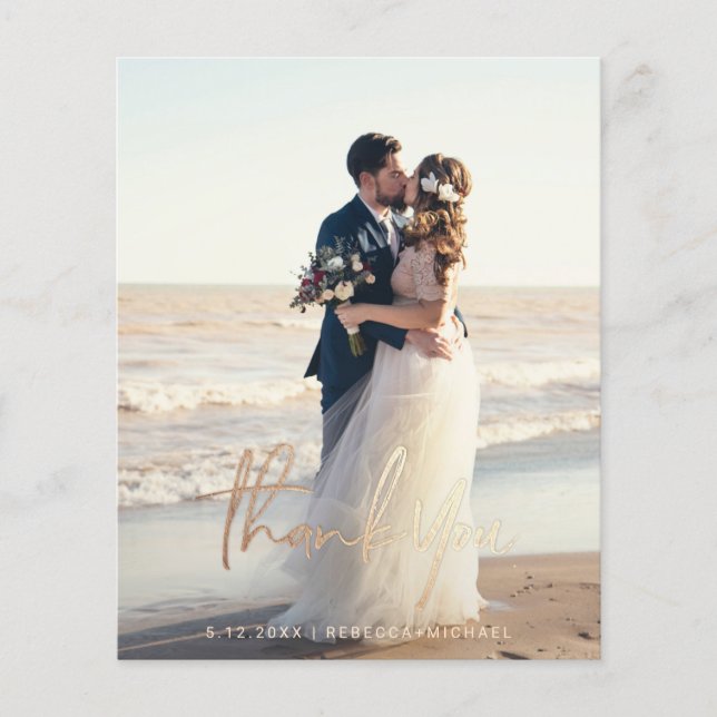 Budget Modern Script Wedding Photo Thank You Cards (Front)