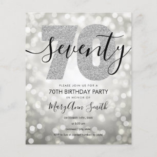 Budget Modern Silver 70th Birthday Party Invite  Flyer