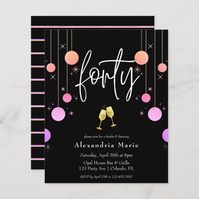 Budget Modern Sparkle 40th Birthday (Front/Back)