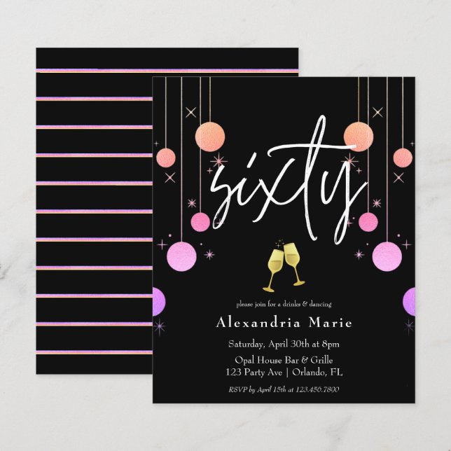 Budget Modern Sparkle 60th Birthday Invitation (Front/Back)