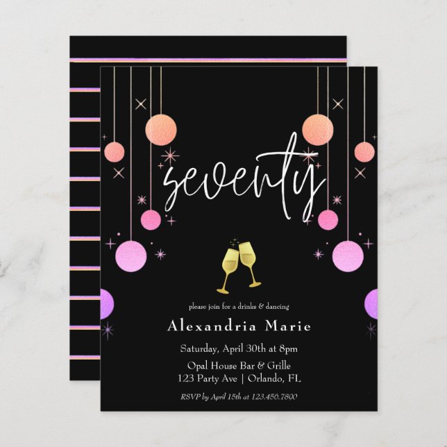 Budget Modern Sparkle 70th Birthday Party (Front/Back)