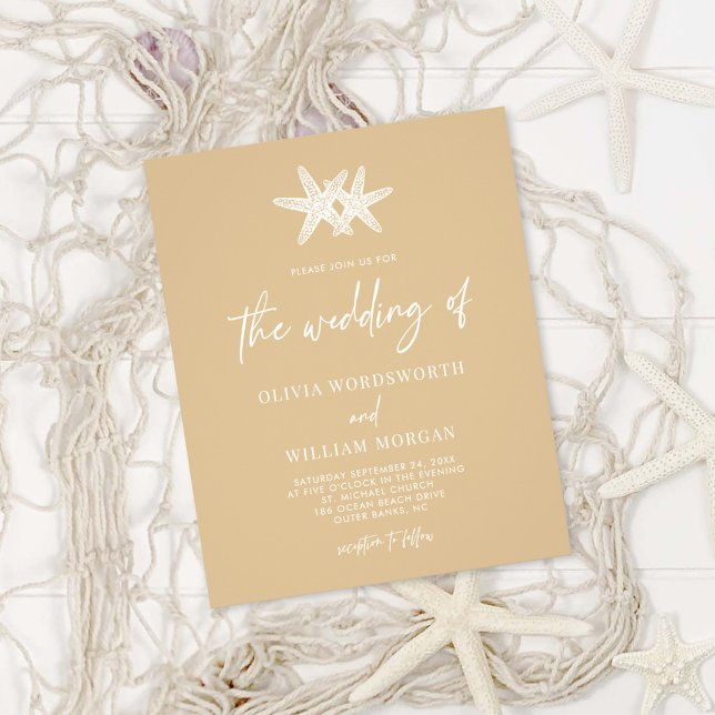 Budget Modern Starfish Beige Script Wedding Invite Flyer (Creator Uploaded)