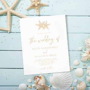 Budget Modern Starfish Script Beige Wedding Invite Flyer