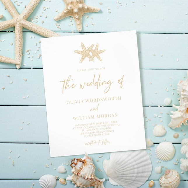 Budget Modern Starfish Script Beige Wedding Invite Flyer (Creator Uploaded)