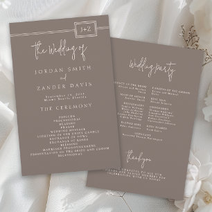 Budget Modern Taupe Monogram Wedding Program Flyer