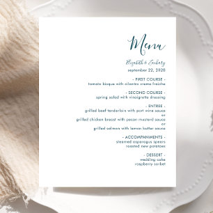 Budget Modern Teal Blue Script Wedding Menu