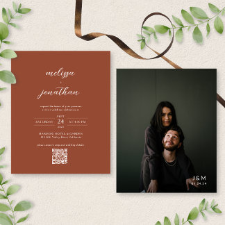 BUDGET Modern Terracotta Photo QR Code Wedding