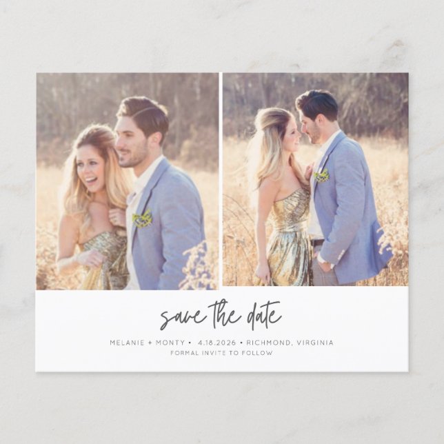 Budget Modern Two Photo Wedding Save the Date Flyer (Front)