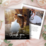 Budget Modern Typography 2 Photo Wedding Thank You<br><div class="desc">Budget Modern Boho Heart Typography 2 (two) Photo Wedding Thank You Paper. Modern Stylish wedding thank you template featuring a full vertical photo on the front with overlay text "Thank You" in a hand lettered calligraphy swash tail font script with love heart motif in white on the picture. ***PLEASE NOTE!...</div>