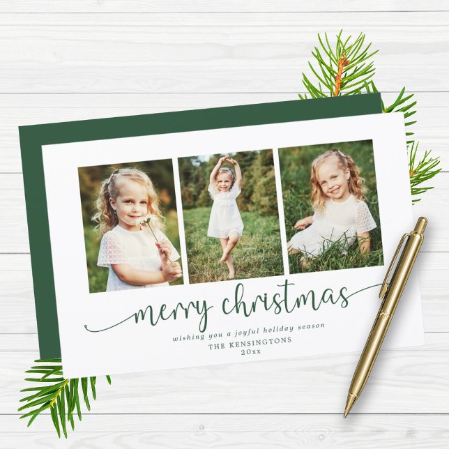 BUDGET Modern Typography Green Christmas Photo (BUDGET Modern Typography Green Christmas Photo Card)